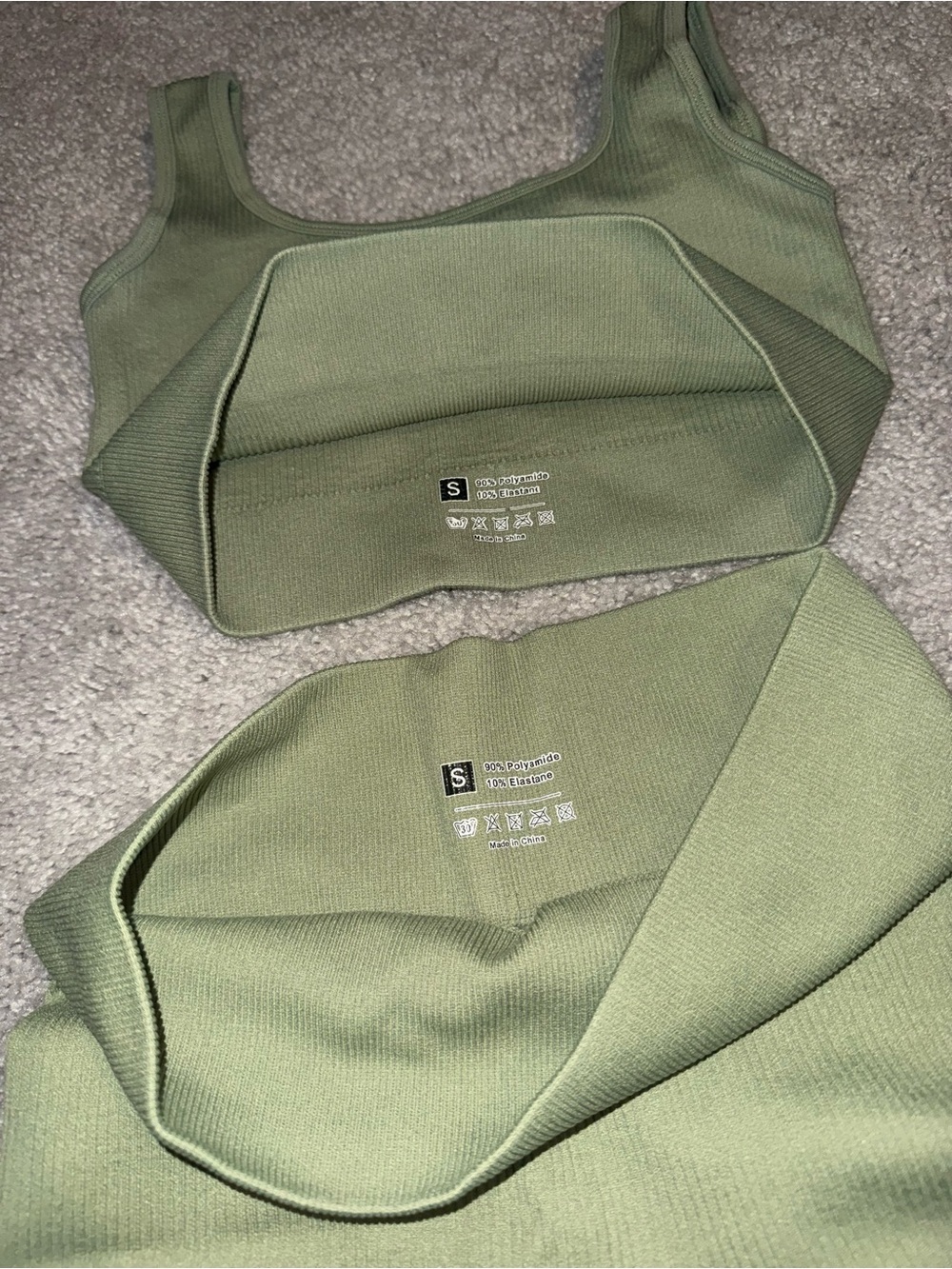 Olive Green Ribbed Two-Piece Active Set - Picture 2 of 2